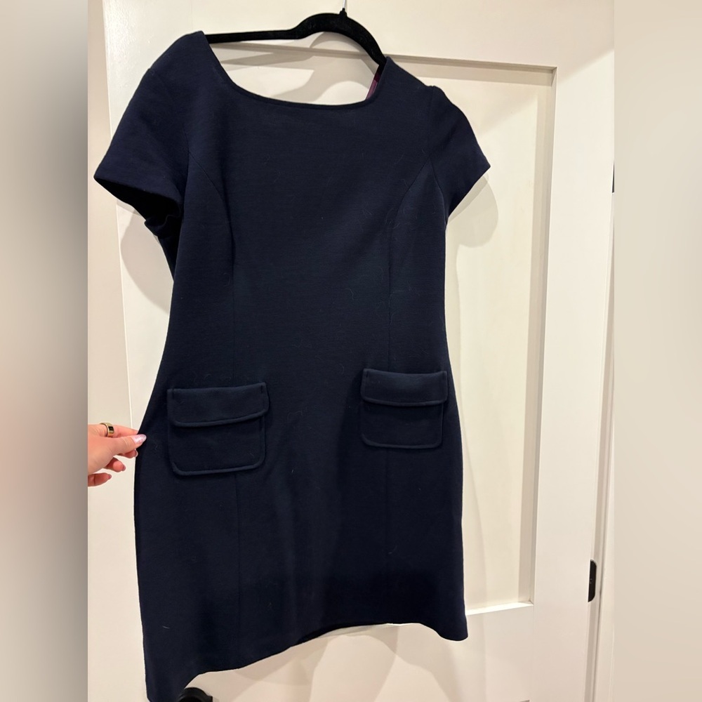Laundry By Shelli Segal Navy Short-Sleeve Mini Dress with Front Pockets